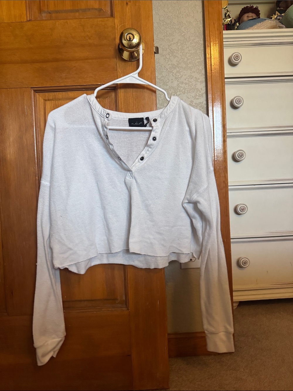 Urban Outfitters White Long-Sleeve Henley Crop Top
